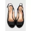 Patent sandals with a print heel