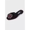Decorated suede mules