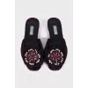 Decorated suede mules
