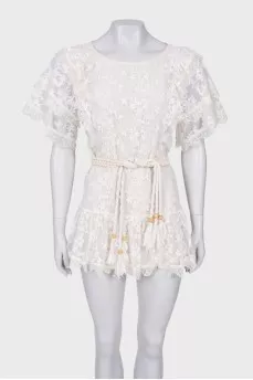 White mini dress with ruffles