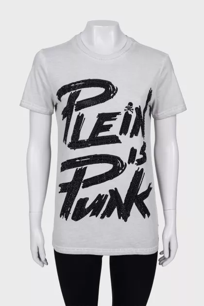 Light gray t-shirt with rhinestones