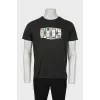 Men's dark green printed T-shirt