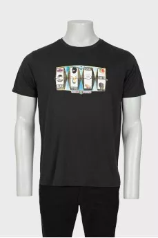 Men's dark green printed T-shirt