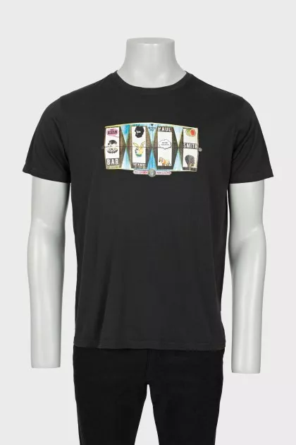 Men's dark green printed T-shirt