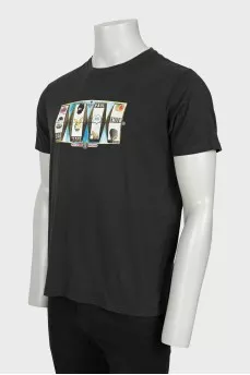 Men's dark green printed T-shirt