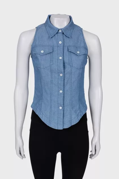 Blue button down top