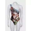 One piece swimsuit with tag print