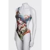 One piece swimsuit with tag print