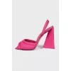 Textile mules with figured heels