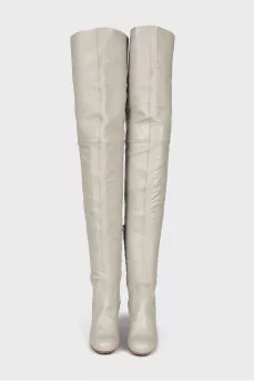 Light gray leather over the knee boots
