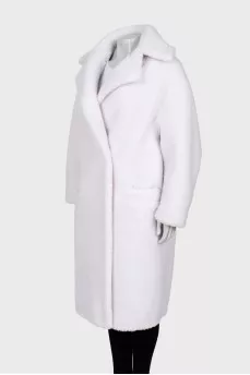 White double-breasted fur coat