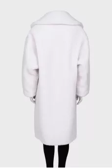 White double-breasted fur coat