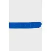 Blue leather belt with tag