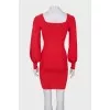 Red dress with voluminous sleeves