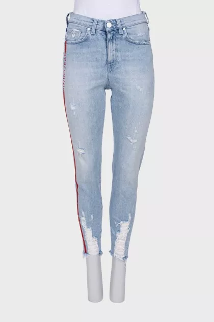 Light blue raw hem jeans