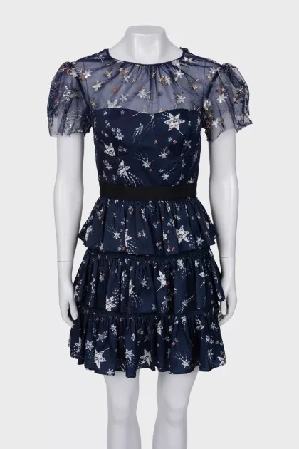 Dress decorated with rhinestones and embroidery