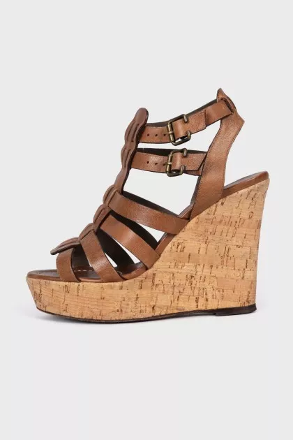 Brown wedge sandals