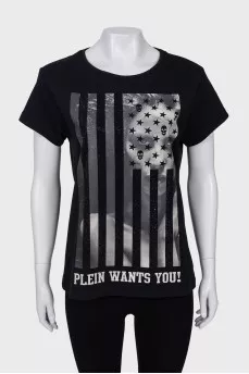T-shirt in print with rhinestones