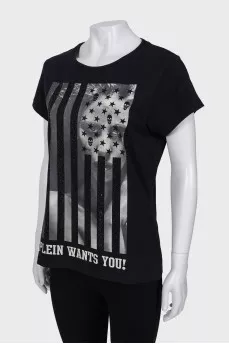 T-shirt in print with rhinestones