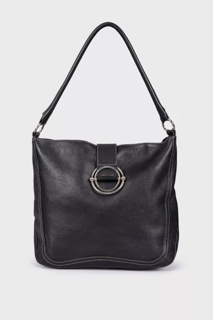 Black leather bag with keyring