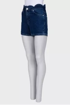 Denim shorts with wavy waistband
