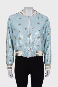Blue bomber jacket with sequins