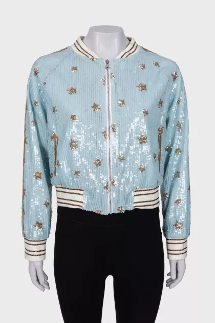 Blue bomber jacket with sequins