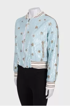 Blue bomber jacket with sequins