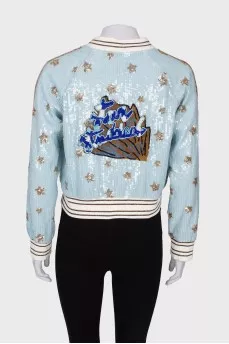 Blue bomber jacket with sequins