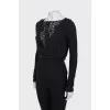 Black blouse with drapery and lace