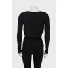 Black blouse with drapery and lace