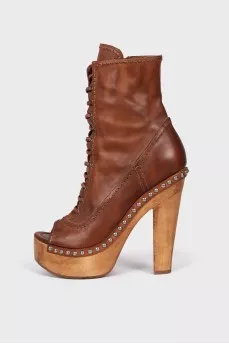 Brown peep toe boots