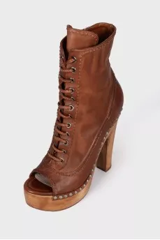 Brown peep toe boots