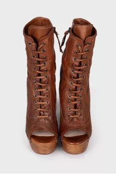 Brown peep toe boots