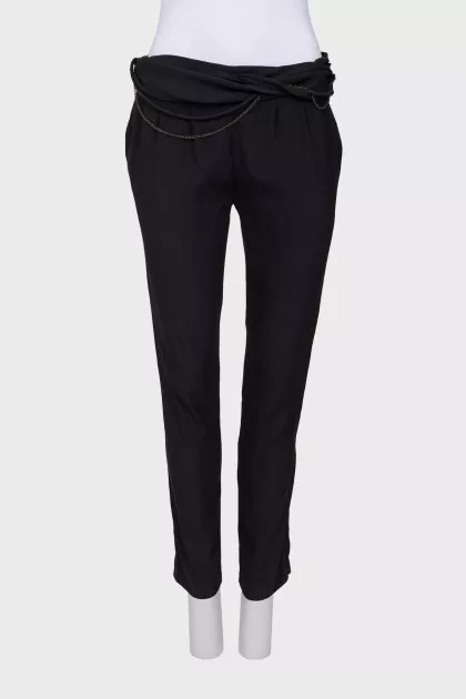 Semi-sheer trousers with belt decoration
