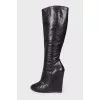 Black wedge boots