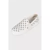 Leather slip-ons with metal rhinestones