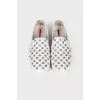 Leather slip-ons with metal rhinestones