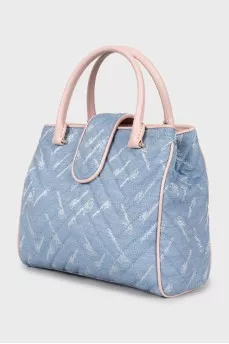 Quilted denim bag with tag