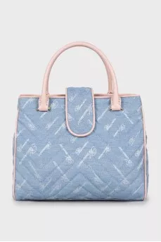 Quilted denim bag with tag