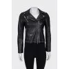 Leather jacket with metallic rhinestones