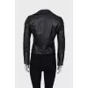 Leather jacket with metallic rhinestones