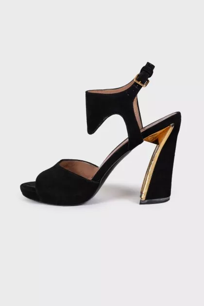 Suede sandals with figured heels