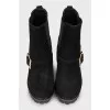 Buckle-decorated suede ankle boots