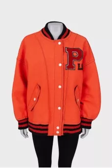 Orange bomber jacket with brand logo