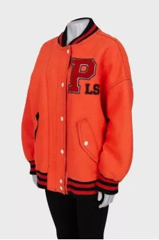 Orange bomber jacket with brand logo