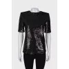 Black T-shirt embroidered with sequins