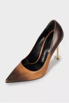 Gradient print leather shoes
