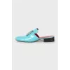 Blue patent leather mules