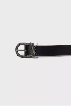 Leather belt with logo buckle